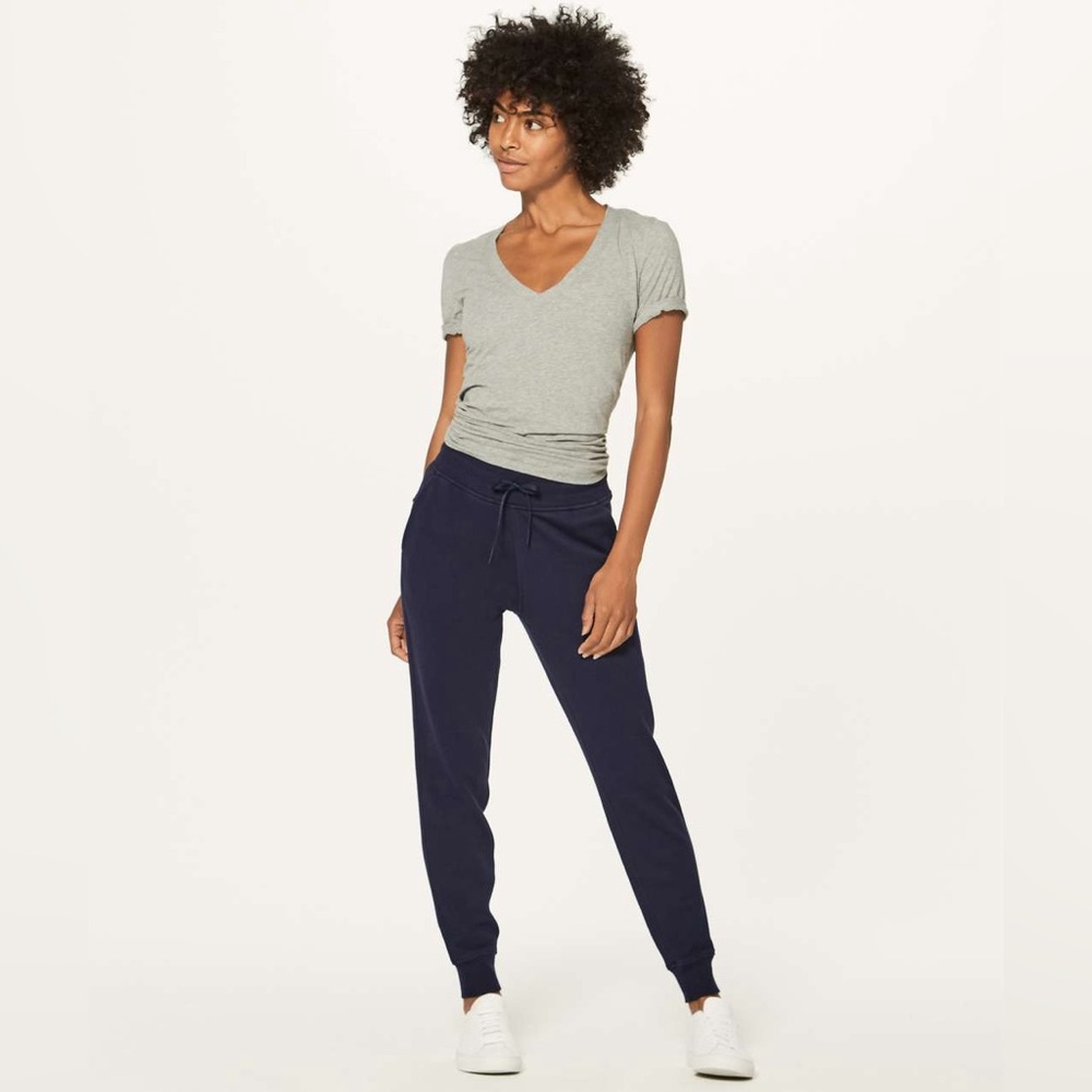 Lululemon Warm Down Jogger (28") Sz. 4 Elastic Waist Cotton Terry, Midnight Navy